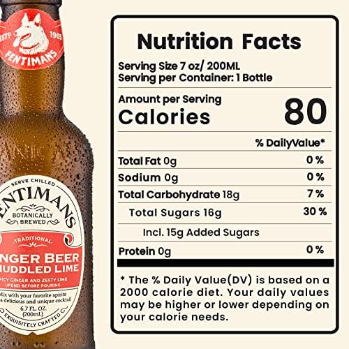 Fentimans Sparkling Ginger Beer & Muddled Lime - Ginger Beer Non Alcoholic, Ginger Ale, Mixer, Craft Soda, No Artificial Flavors - 6.7 Fl Oz (4 Pack)