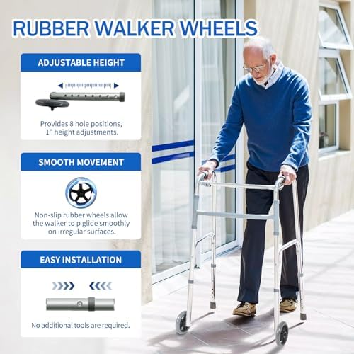 Universal Walker Wheels Replacement - 5 Inch, Wheels for Walkers for Seniors 1 Pair, Walker Feet Accessories (Grey)