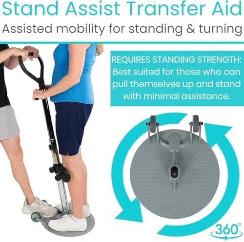 Vive Patient Turner - Turn Transfer Aid for Elderly - Mobility Sit to Stand Device for Transferring from Bed, Seat & Wheelchair - Pivot Disc 360 Degree Rotation w/Handle - Standing Aids & Supports