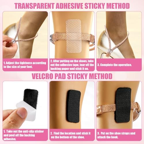 4 Pairs High Heels Shoe Straps, 4 Styles Rhinestone Shoe Lace For Heels Detachable Shoe Straps for Loose Shoes Anti-Loose Shoe Straps for High Heels Sandals Slippers