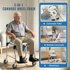 Bedside Commode Chair with 4 Lockable Wheels, 3 in 1 Wheelchair for Bathroom, Portable Toilet with Arms, Padded Seat, Footrests, Backrest for Elderly, Disabled Handicap & Seniors