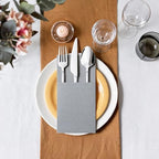 50 Pack Gray Linen Feel Napkins with Pocket, 2 Ply Gray Wedding Napkins, Decorative Dinner Napkin Paper, Prefolded Paper Disposable Airlaid Guest Hand Towel for Silverware Wedding Party Christmas