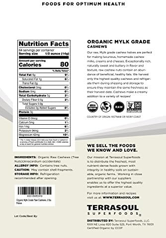 Terrasoul Superfoods Organic Raw Cashews (Mylk Grade), 6 Lbs (Pack of 3), Premium Quality for Snacking, Desserts, Cashew Milk and Nut Butter Making