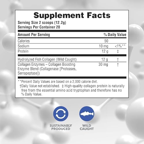 NaturesPlus Marine Collagen Peptides, Unflavored - 0.54 lb - Hair, Skin, Nail & Joint Health, Immune System Support - Gluten Free, Non-GMO - 20 Servings