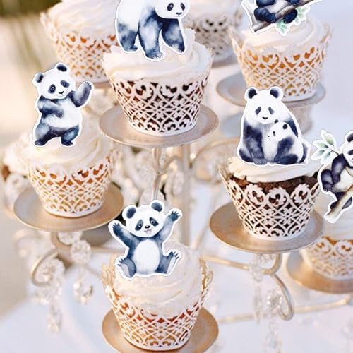 60 Pack Edible Panda Cupcake Toppers Rice Paper Bamboo Animals Cute Panda Cupcake Picks Decorations for Animal Bear Animals Theme Baby Shower Kids Birthday Party Cake Cake Decorations Supplies
