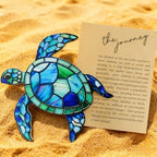 Sea Turtle Acrylic Suncatcher Ornament with Story Card,Sea Turtle Gifts Card for Friends, Beach Ornaments Valentine Birthday Graduation Gift for Friendship Women (Blue)