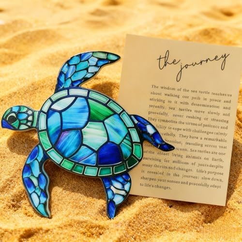 Sea Turtle Acrylic Suncatcher Ornament with Story Card,Sea Turtle Gifts Card for Friends, Beach Ornaments Valentine Birthday Graduation Gift for Friendship Women (Blue)