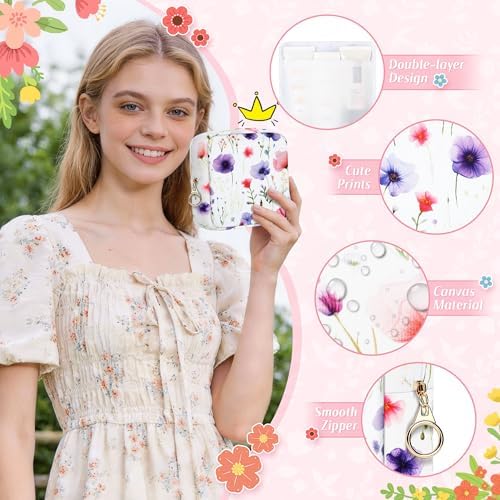 Likesing 5.1'' Sanitary Napkin Storage Bag, Canvas Period Pouches for Teen Girls Women, Period Bag Tampon Holder for Purse Feminine Menstrual Sanitary Pad Pouch(Green H9285)