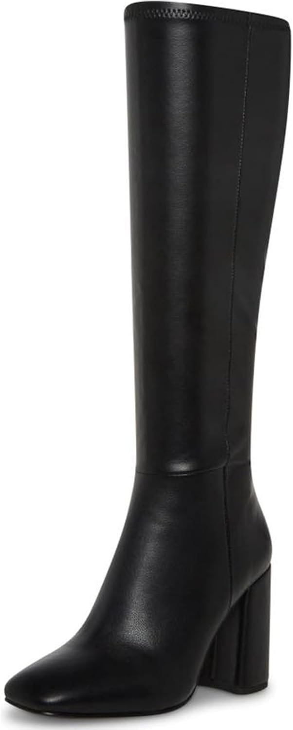 SOVANYOU Women's Faux Leather Tall Boots Fashion Square Toe Chunky Heel Knee High Boots with Side Zip