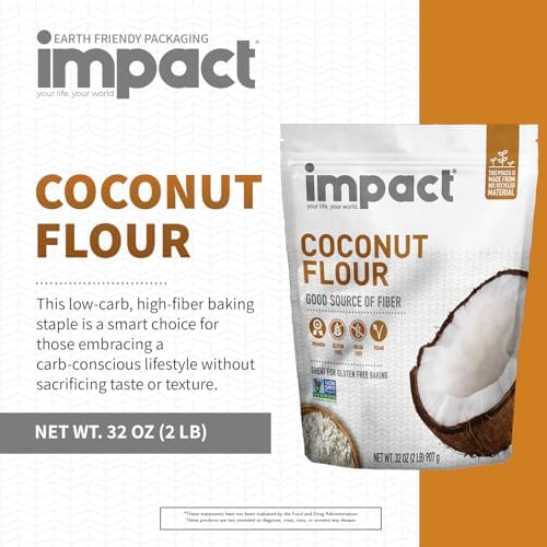 Impact - Conventional Coconut Flour, Gluten, Grain, Dairy & Soy Free, Vegan, Non-GMO, High Fiber, Low Carb, Fine Texture, 2lb Resealable Bag