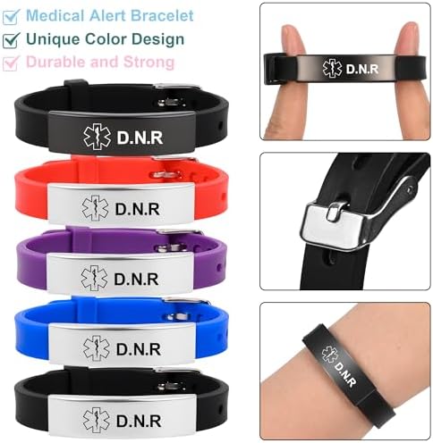 Medical Alert Bracelet for Women Men, Adjustable Medical Alert ID Silicone Wristband for Diabetic D.N.R Pacemaker Epilepsy