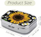 Sunflower Pill Box 2 Compartment Small Pill Case for Purse & Pocket Travel Portable Metal Medicine Box to Hold Vitamins Medication Fish Oil Supplements Sunflower for Women Men (YH3886)