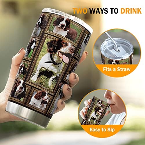 English Springer Spaniel Dog Tumbler Cup with Lid Spill Proof Iced Coffee Travel Mug Insulated Stainless Steel Water Bottle 20 Oz Cold Drink Thermal Cups