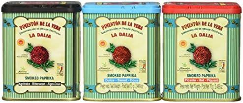 La Dalia Smoked Paprika 3-pack Gift Set - Hot, Sweet & Bittersweet Paprika Powder, Authentic Spanish Pimentón de la Vera, DOP Certified, Rich Color and Smoky Flavor, Adds Depth to Chicken, Meat, Rice and Sauces, 2.46oz (Pack of 3)