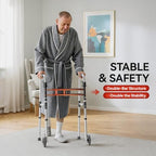 Folding Walkers for Seniors，Medical Bariatric Walker Lightweight 5'' Front Wheel Walker Height and Width Adjustable Aluminum Standard Walker for Handicap