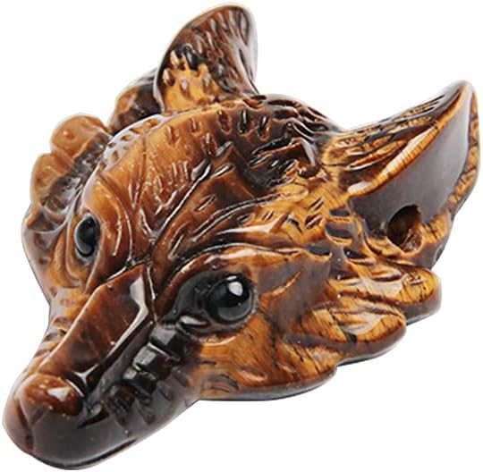 Acxico 1 pcs Natural Tiger's eye jasper Quartz Crystal Wolf Skull Carved stone Healing
