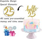 Hello 25 Cake Topper - 25th Birthday / 25 Anniversary Party Cake Decoration, Twenty-five Themed Party Decorations Supplies Gold Glitter