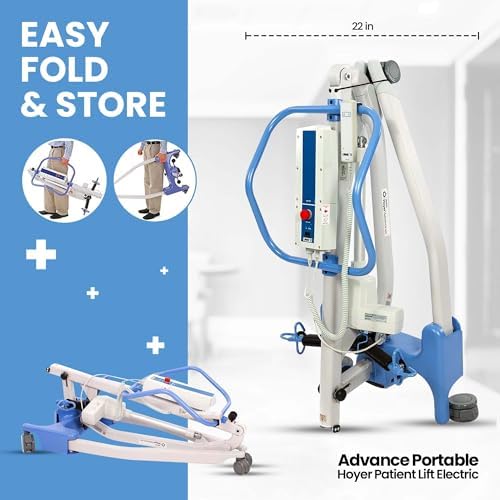 Joerns Hoyer Advance Electric Portable Patient Lift - Foldable Lightweight 70 lbs, 340 lb Capacity, Battery Powered for Home Care, Nursing & Professional Use- E340