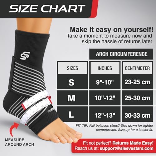 Sleeve Stars Ankle Brace for Women & Men, Ankle Wrap for Sprained Ankle, Compression Sleeve for Plantar Fasciitis Relief, Easy Customizable Support: w/Removable Strap (Single/L:12"-13"/Black)