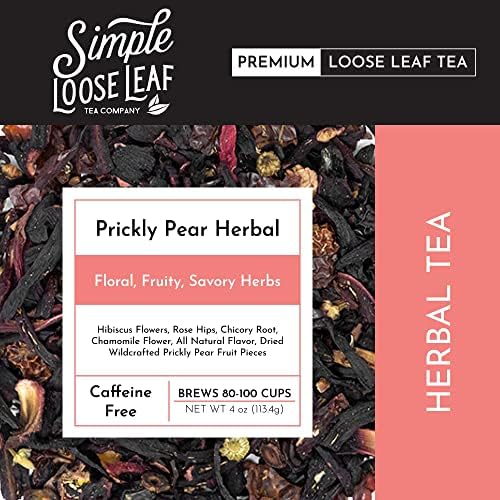 Simple Loose Leaf Prickly Pear Herbal Tea - Caffeine-Free, Organic Loose Leaf Herbal Tea | Sweet & Dry Flavor, All-Natural, Hand Packaged in USA, 4 oz