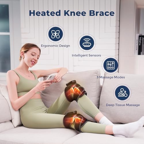 Cordless Heated Knee Massager, 3-in-1 Heating Pad with 3 Vibration and Heating Mode, Auto-Off Timer, Knee Brace for Shoulder Elbow, Gifts for Men Women, Black 1PC
