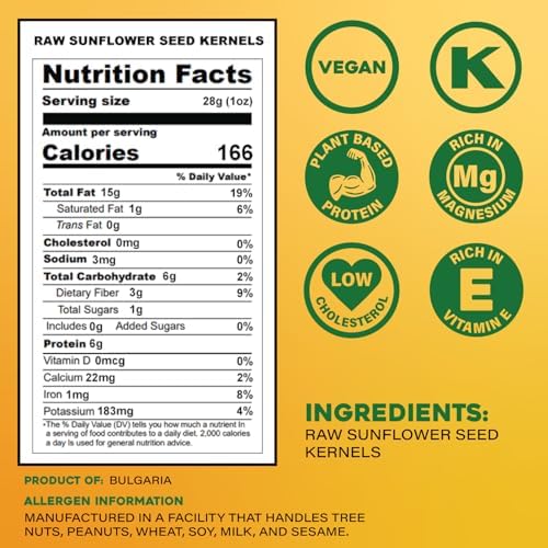Sunbest Natural Raw Sunflower Seeds, 5 lbs – Unsalted & No Shell – Bulk Sunflower Seed Kernels to Eat – For Snacking, Baking & Topping – Road Trip, After School Snack for Kids & Adults – Kosher (80 oz)