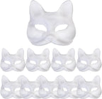 10Pcs Therian Mask - White Cat & Fox for DIY Crafts, Halloween & Party, Paintable Blank Animal Dress Up