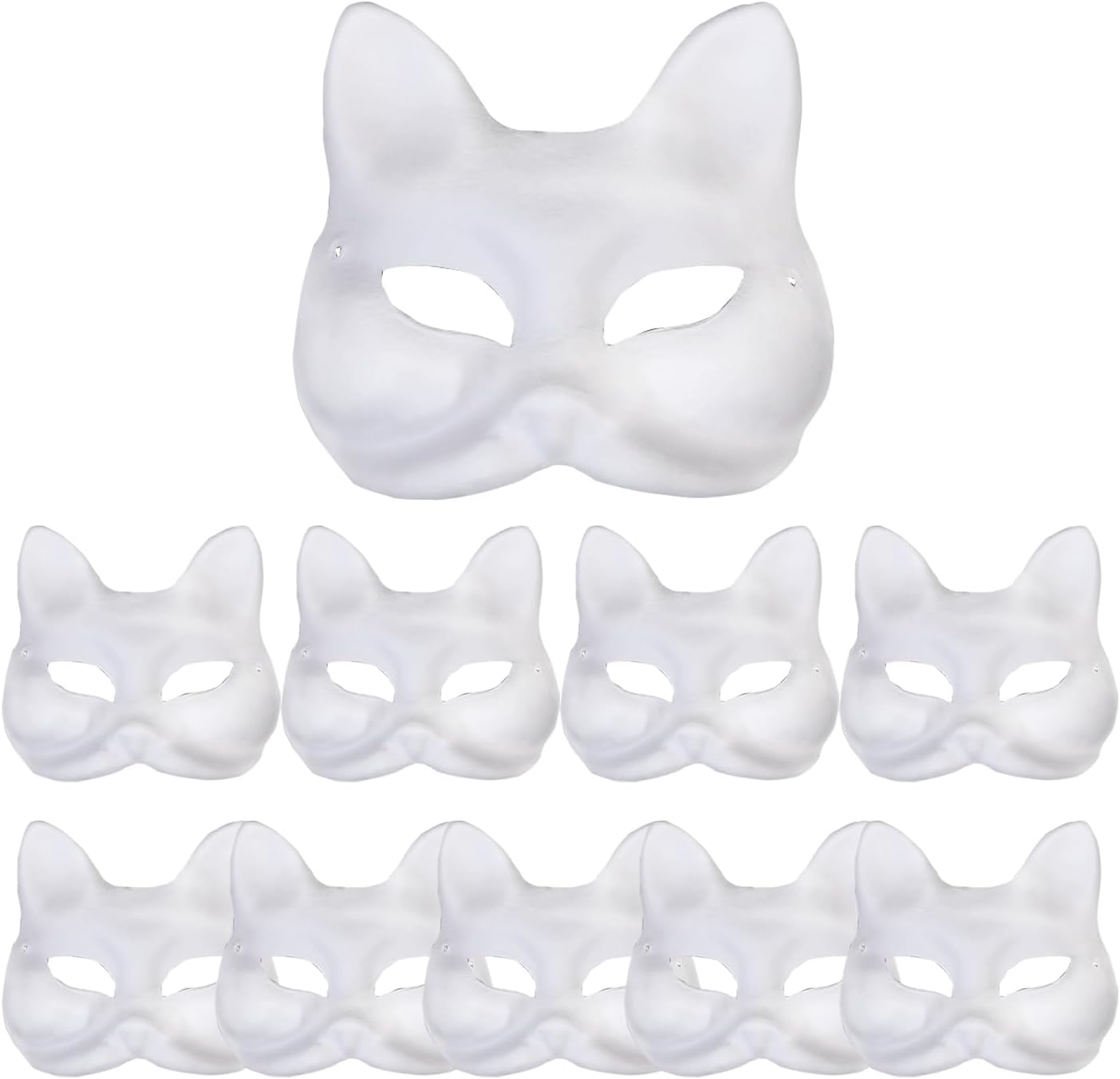10Pcs Therian Mask - White Cat & Fox for DIY Crafts, Halloween & Party, Paintable Blank Animal Dress Up