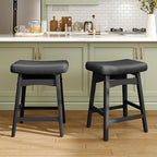 MAISON ARTS Black Counter Height Bar Stool for Kitchen Counter Solid Wood Legs with Faux Leather Saddle Seat Farmhouse Barstool for 34"-38" Counter Island Upholstered Stool, 24in Height, 1pc
