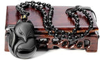 Top Plaza Natural Black Obsidian Healing Crystal Necklaces Fox Talisman Buddha Mala Prayer Pendant Necklace