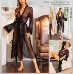 Lingerie for Women Sexy Long Lace Kimono Robe Mesh Chemise Lace Gown Swimsuit Cover Up