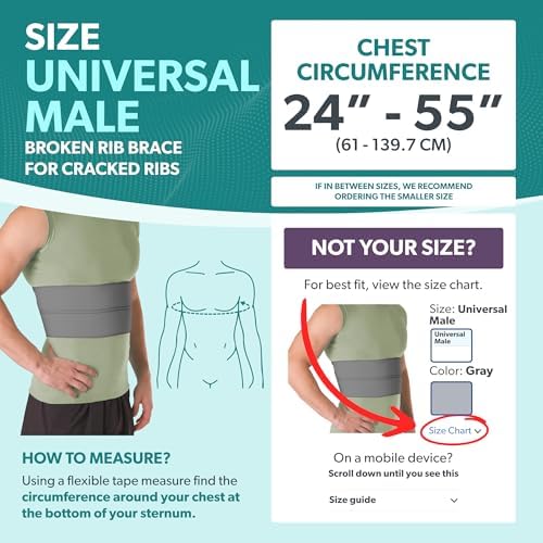 BraceAbility Broken Rib Brace for Men and Women - Rib Protector Compression Wrap, Chest Support Belt for Bruised, Fractured, Dislocated Ribs, Costochondritis Relief, Sternum Brace (Male - Gray)