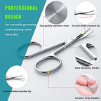 Facial Hair Small Grooming Scissors For Men Women - Eyebrow, Nose Hair, Mustache, Beard, Eyelashes, Ear Trimming Kit - Curved and Rounded Safety Tip Clippers For Hair Cutting 2PCS With Cover Sliver