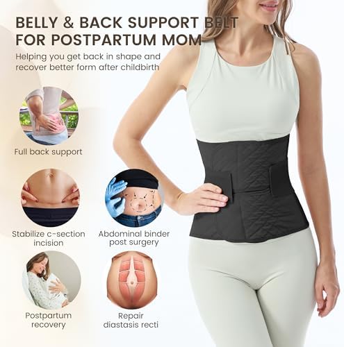 Allaugh Postpartum Belly Band for Women: Abdominal Binder Post Surgery C Section Waist Trainer, Soft Fabric Abdominal Wrap for All Day, Comfort Non-Itchy, After Birth Recovery Easy Put On and Take Off