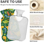 Classic Hot Water Bottle with Cover, 1L Winter Hot Water Bag for Tummy Cramps Neck and Shoulder Waist Pain Relief, Hot and Cold Compress, Colorful Cartoon Dinosaurs