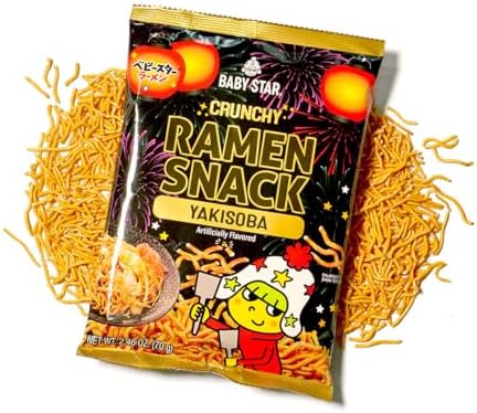 Baby Star Crunchy Ramen Snack Tiny Yakisoba Flavor, 2.46oz | Japanese Crispy Noodle Treat, Japanese BBQ Sauce Taste, Asian Snack for Kids and Adults