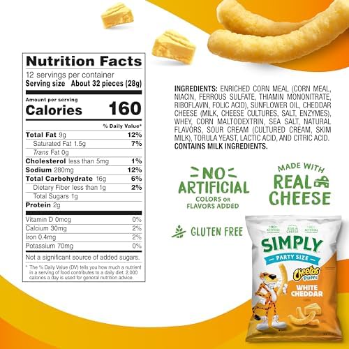Simply Cheetos Puffs, White Cheddar, 12oz Party Size Bag