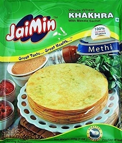 Jaimin Whole Wheat Methi Khakhra - (fenugreek flavour wheat snack) - 200g (pack of 4)