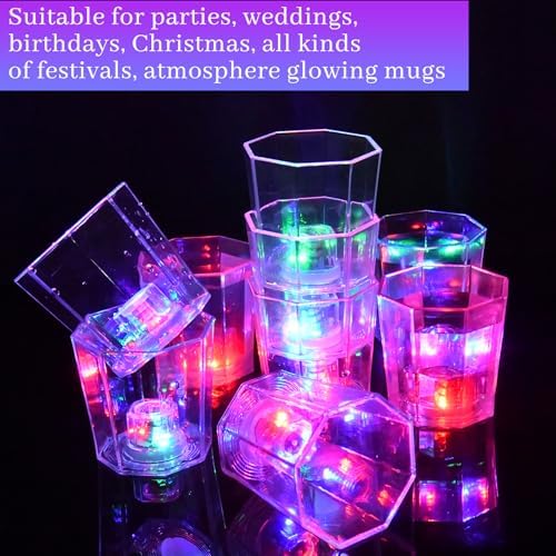 24 Pack LED Light Up Shot Glasses - Glow in the Dark Reusable Plastic Party Cups with Flashing Lights, 2OZ for Adults Birthday Christmas Halloween Bar Easter (Party Favors Supplies)