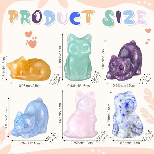 Yuntau 6 Pcs Crystal Cat Figurine Crystal Sleeping Cat Decor Animal Decoration Mini Kitten Ornament for Home Office Desk Decor Lucky Energy Reiki Statue Gift for Women Men