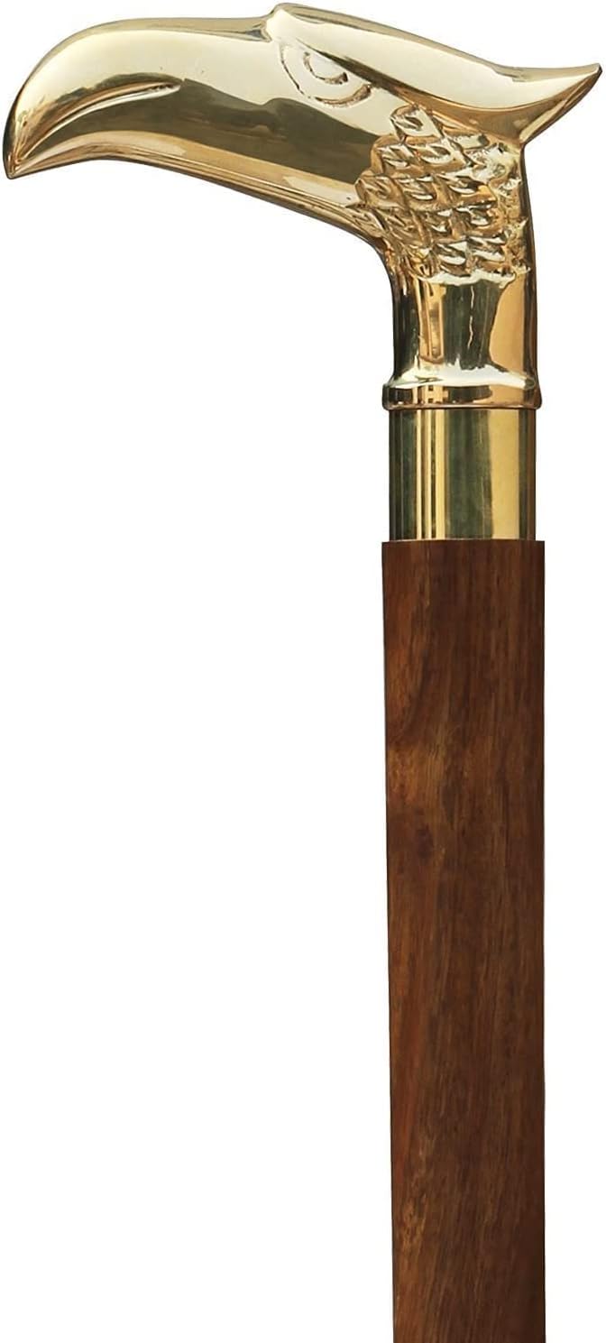 Rare Head Wooden Men And Women-Canes And Brass Walking Sticks With Metal Brass Handle, 37 Inch, Eagle Brown