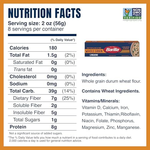 Barilla Whole Grain Linguine Pasta, 16 oz. Box (Pack of 20) - Non-GMO, Made With 100% Whole Grain Durum Wheat - Great Source of Fiber
