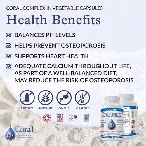 Coral Complex 3 Calcium Supplement Vitamin D3 & Magnesium – 900 mg Bioavailable Coral Calcium for Bone Strength, Joint Support & pH Balance – Trace Minerals, Non-GMO, 300 Veg Capsules