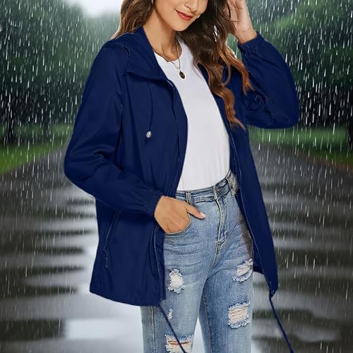 GOHRSHA Packable Rain Jacket Women Waterproof with Hood Lightweight Breathable Windbreaker Active Windproof Raincoat