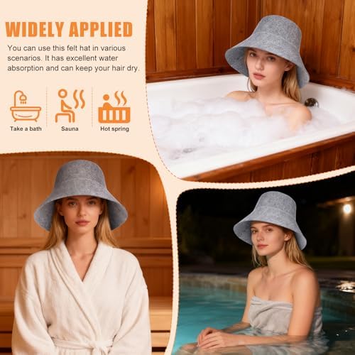 Toyvian Wool Sauna Hat, 2pcs Breathable Felt Bathing Cap for Bathhouse Spa, Soft Russian Banya Cap Hair Protects for Steam Room, Grey