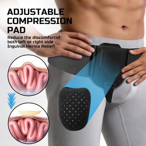 Hernia Belts for Men & Women, Inguinal Hernia Belt for Men Fits Left or Right Hernia, Hernia Support for Men With Adjustable Waist Strap & Compression Pressure Pad for Pre & Post-Surgery | Black