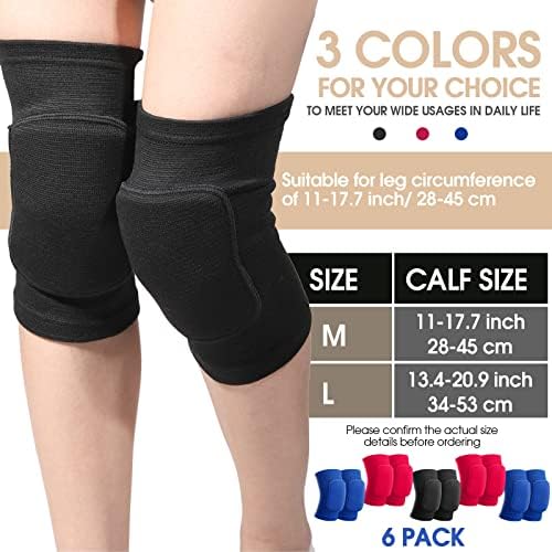 Yunsailing 6 Pairs Volleyball Knee Pads for Women Men, Soft Breathable Volleyball Tactical Knee Pads Workout Protector for Basketball Football Hockey Dance Running(L Size,Black)