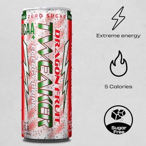 Tweaker Energy Drink Pre Workout - Sugar Free, Low Calorie, 110 mg Caffeine, Clean Energy Drink for Focus & Performance (12 oz, Pack of 12) (12 Ounce (Pack of 12), Dragon Fruit)
