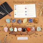 MAIBAOTA 17 Pcs Crystals and Healing Stones 14 Pcs Raw Healing Crystals and Chakra Stones Set Amethyst Rose Quartz Selenite Gemstones Necklace for Meditation Guide for Beginners (with Gift Box)