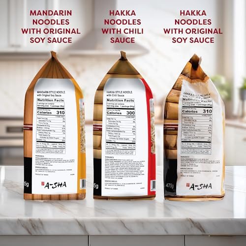 A-Sha Fan Favorite Variety Pack, Taiwanese Air-Dried Noodles, Mandarin Original, Hakka Original, Hakka Chili, Vegan, 10g Plant Protein, No MSG, Ready in 4 Minutes (20 Total Packs)